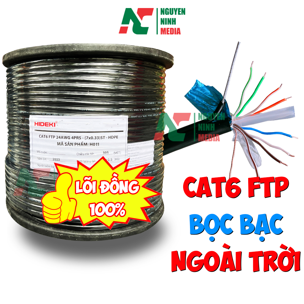 Dây Mạng Ngoài Trời HIDEKI Cat6 FTP 8 Lõi Đồng Nguyên Chất, Bọc Bạc Và ...