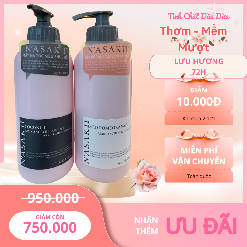 Dầu Gội Xả tinh chất dầu dừa NASAKI 1000ml
