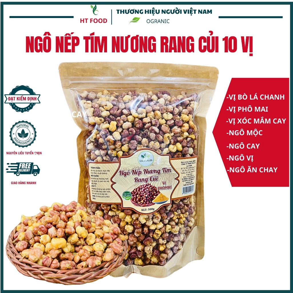 Ngô nếp nương tím sấy giòn có vị phô mai,rang cay,xóc mắm,bò lá chanh ...