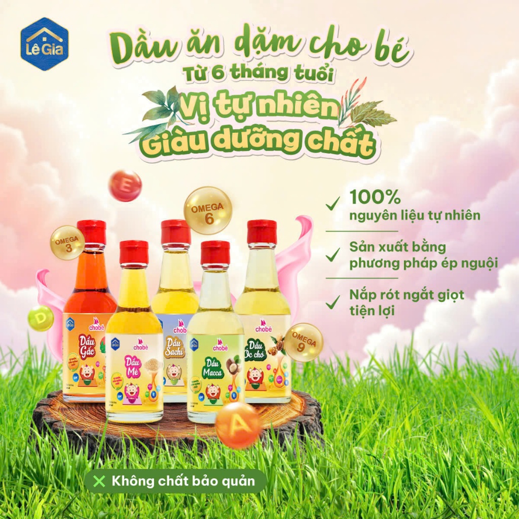 Ảnh Dầu ăn dặm cho bé ÉP LẠNH NGUYÊN CHẤT Lê Gia - dinh dưỡng từ hạt tự nhiên, giúp bé ăn ngon miệng, hết biếng ăn 1