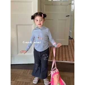 CANDIMIMI Áo cotton dài tay có mũ nhún eo in hình - Phong cách Hàn Quốc