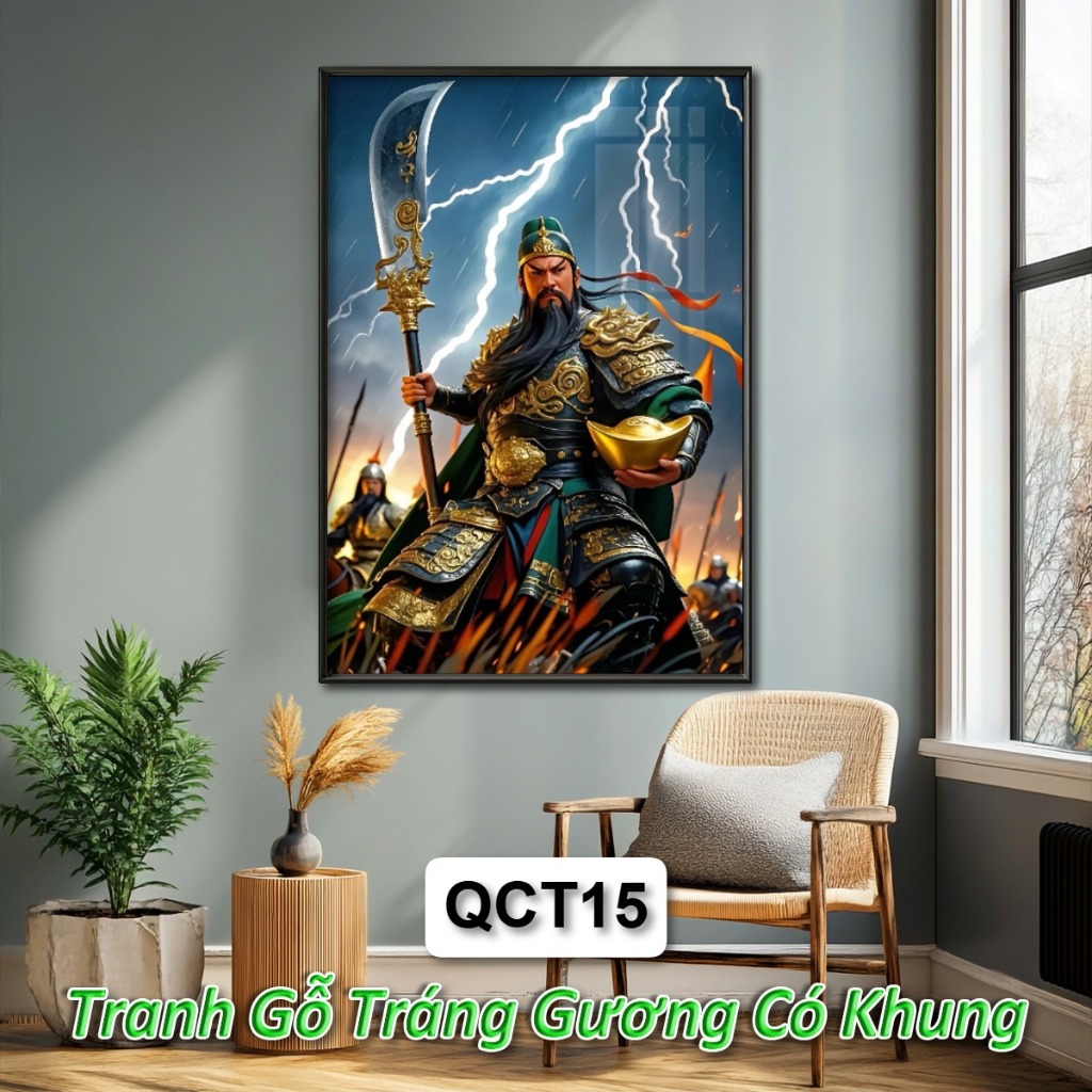 Tranh Quan Công Võ Thánh - Quan Vũ - Tranh Gỗ Tráng Gương Khung Composite Decor Treo Tường