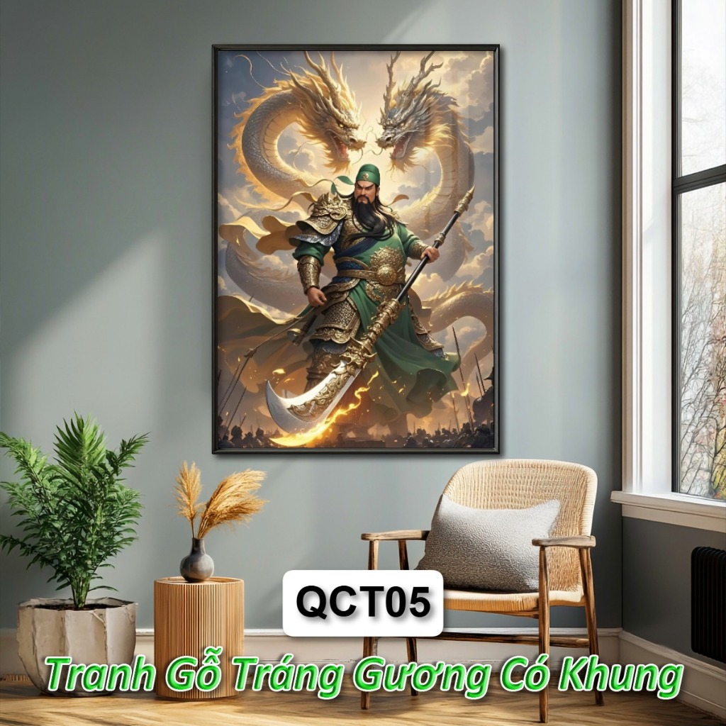 Tranh Quan Công Võ Thánh - Quan Vũ - Tranh Gỗ Tráng Gương Khung Composite Decor Treo Tường
