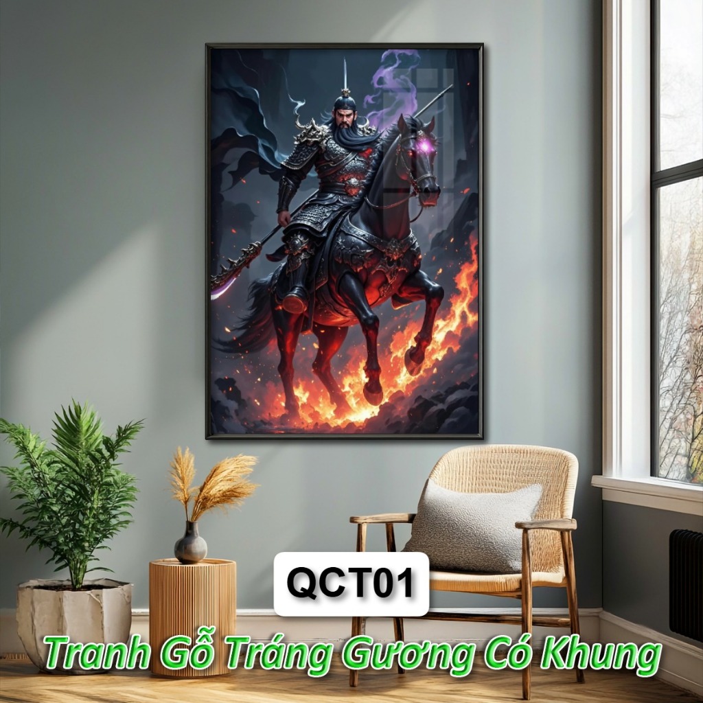 Tranh Quan Công Võ Thánh - Quan Vũ - Tranh Gỗ Tráng Gương Khung Composite Decor Treo Tường