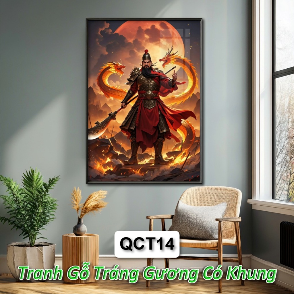 Tranh Quan Công Võ Thánh - Quan Vũ - Tranh Gỗ Tráng Gương Khung Composite Decor Treo Tường