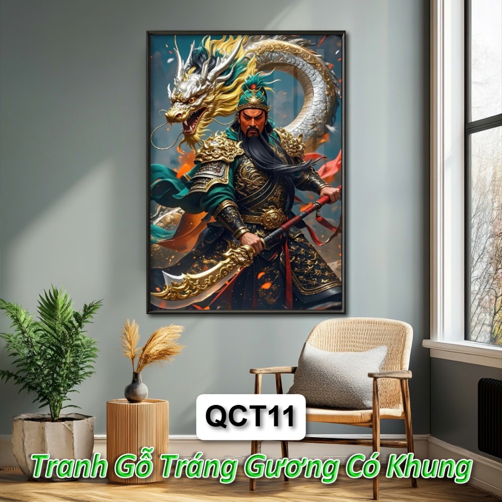 Tranh Quan Công Võ Thánh - Quan Vũ - Tranh Gỗ Tráng Gương Khung Composite Decor Treo Tường