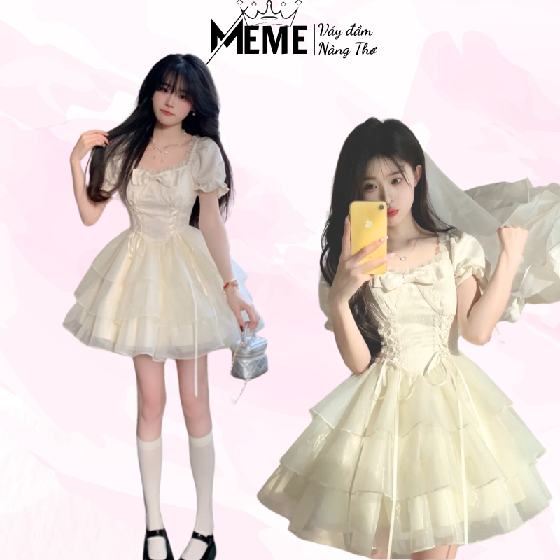 Đầm Công Chúa Tiểu Thư Xoè Ba tầng có điểm nhấn nơ ngực xinh xắn cho nàng dự tiệc, kỉ yếu, sinh nhật-[TLV15]-MeMe