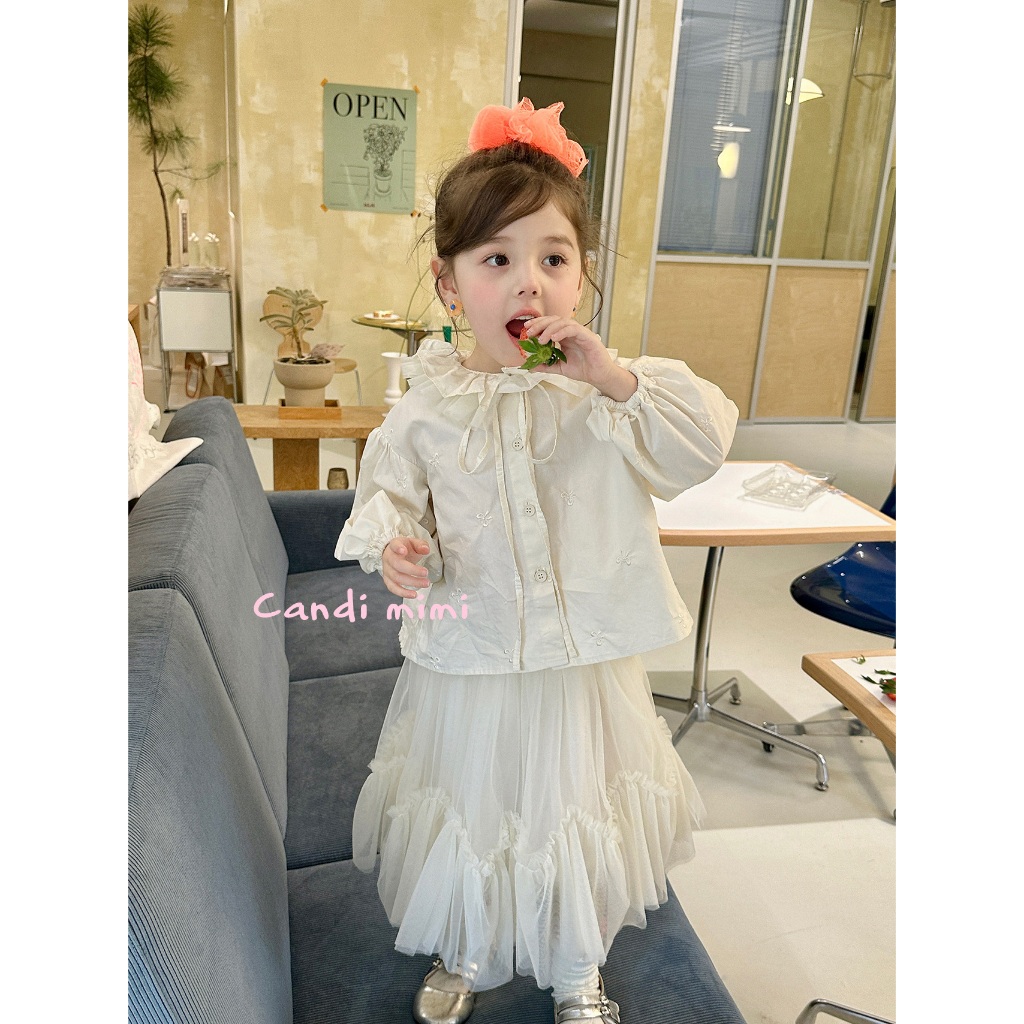 CANDIMIMI Áo sơ mi cotton cao cấp cổ cách điệu - Phong cách Hàn Quốc