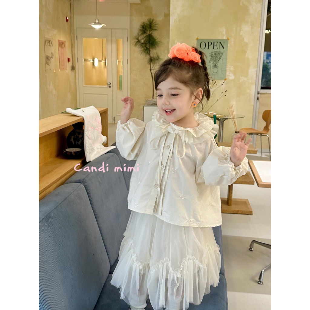 CANDIMIMI Áo sơ mi cotton cao cấp cổ cách điệu - Phong cách Hàn Quốc
