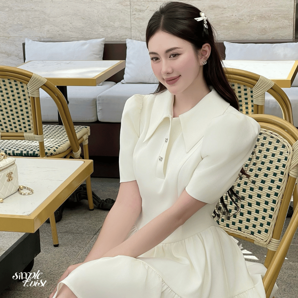 Ảnh Đầm váy tiểu thư thanh lịch dáng xòe màu kem BLAIR DRESS dành cho nữ - Simple Twist 4