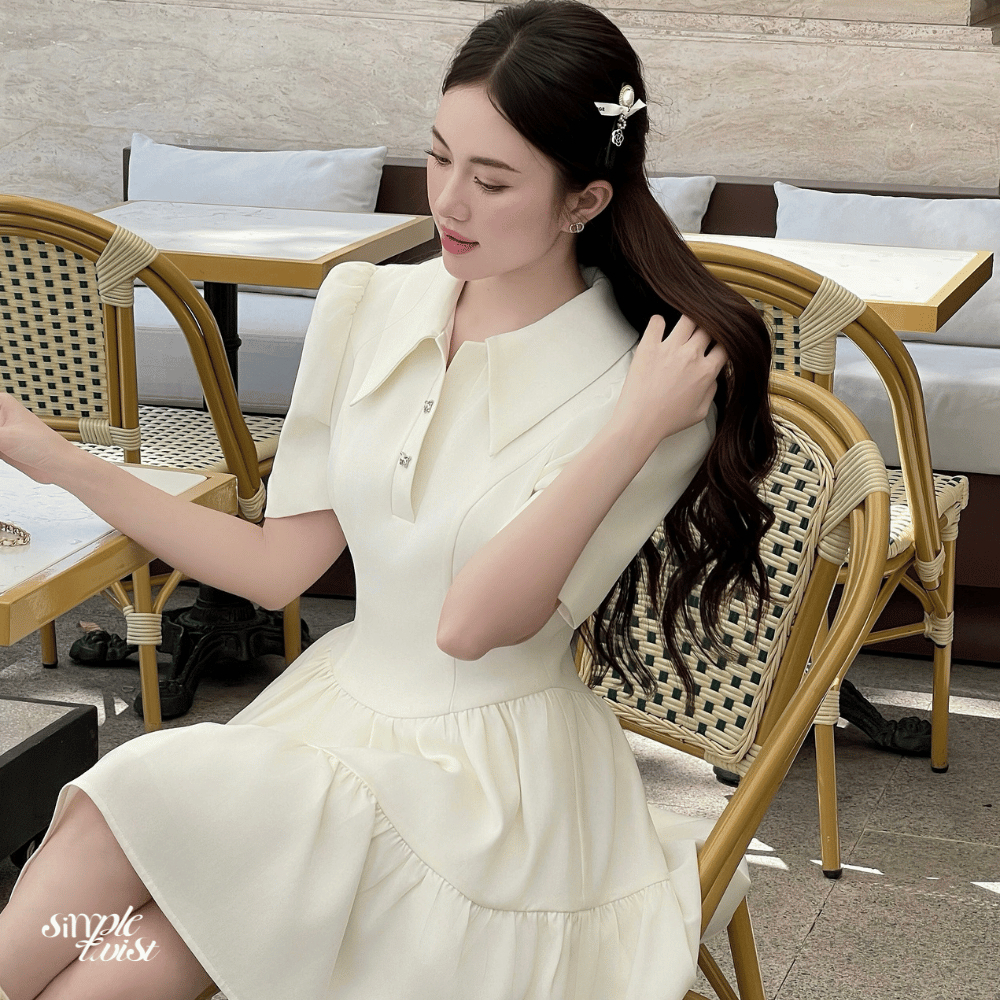 Ảnh Đầm váy tiểu thư thanh lịch dáng xòe màu kem BLAIR DRESS dành cho nữ - Simple Twist 3