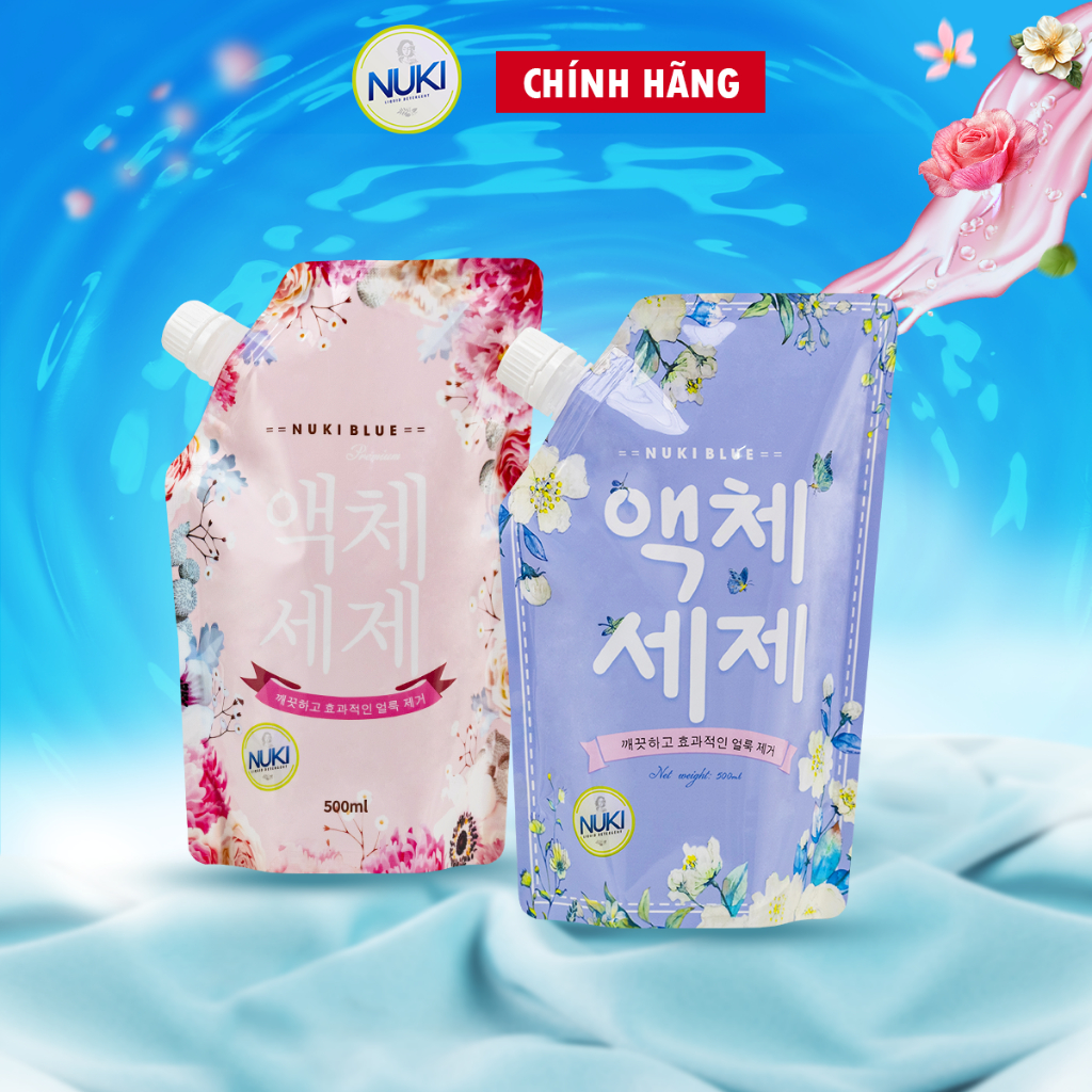 Túi Nước Giặt Mini Nuki Blue 500ml Giặt Xả 2 Trong 1 Hương Thơm Dịu Nhẹ Nhỏ Gọn Tiện Lợi