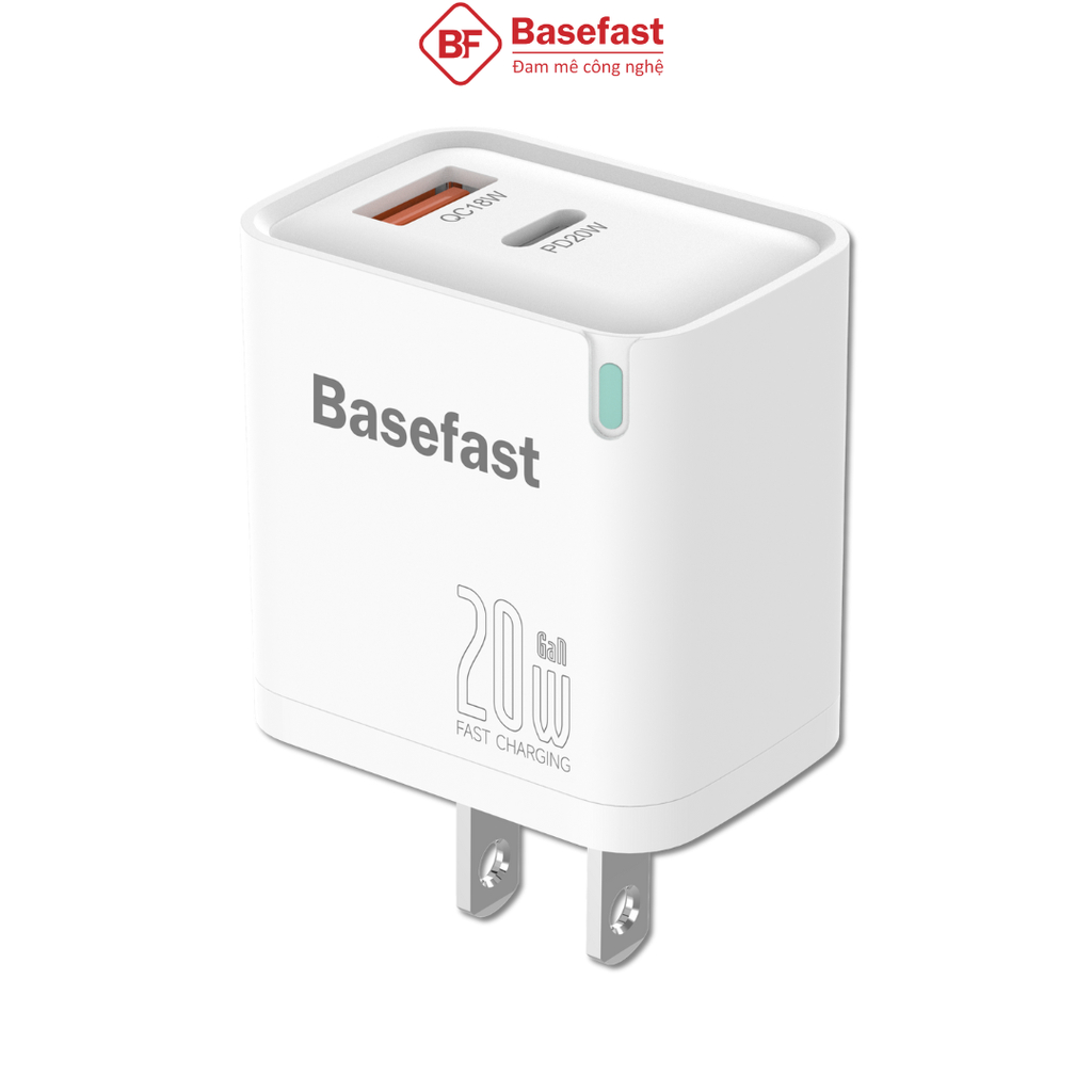 Bộ sạc nhanh 20W Củ sạc 2 Cổng USB và Type C Chính Hãng Basefast B24