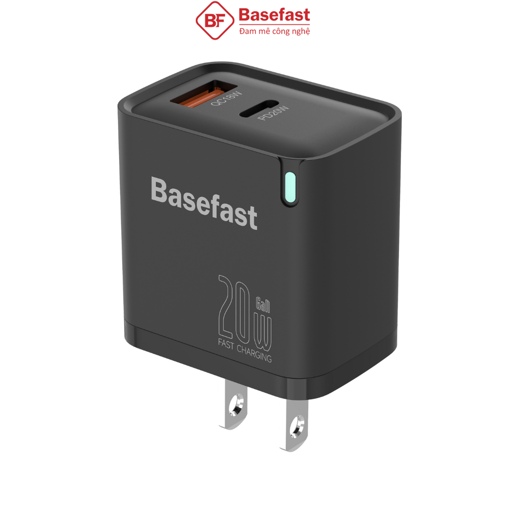 Bộ sạc nhanh 20W Củ sạc 2 Cổng USB và Type C Chính Hãng Basefast B24
