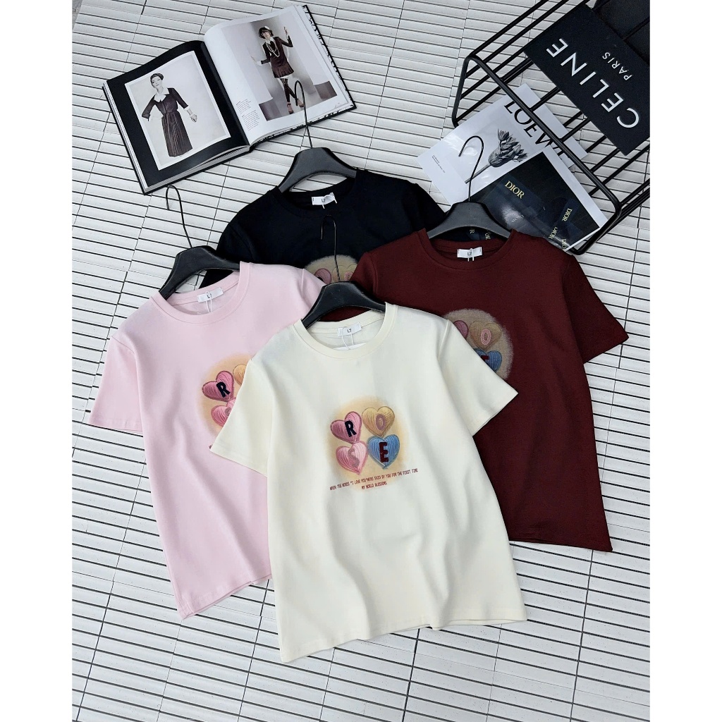 Ảnh Áo phông nữ Quảng Châu mã 3732 in hình chữ ROSE  chất cotton co giãn, thoáng mát 3