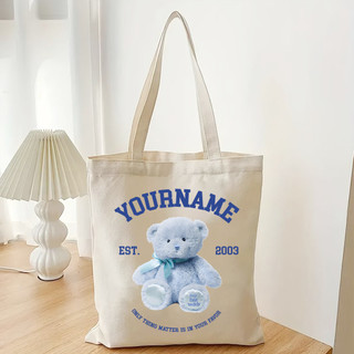 Túi tote, Túi vải bố canvas cotton in tên và năm sinh theo yêu cầu My Fisrt Teddy Bear đeo vai đựng vừa A4 - yc196