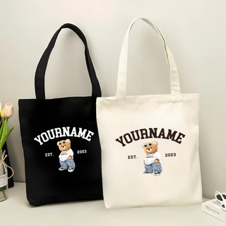 Túi tote, Túi vải bố canvas cotton in tên và năm sinh theo yêu cầu Hydro Bear đeo vai thời trang đựng vừa A4 - yc196