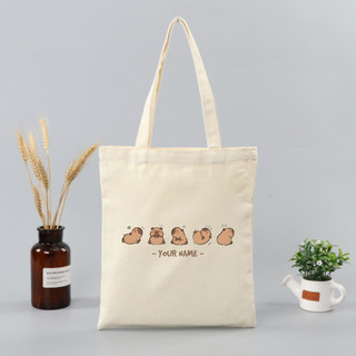 Túi tote, Túi vải bố canvas cotton in tên theo yêu cầu emotion Capybara đeo vai thời trang hàn quốc đựng vừa A4 - yc196