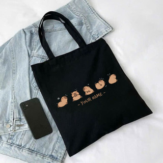 Túi tote, Túi vải bố canvas cotton in tên theo yêu cầu emotion Capybara đeo vai thời trang hàn quốc đựng vừa A4 - yc196