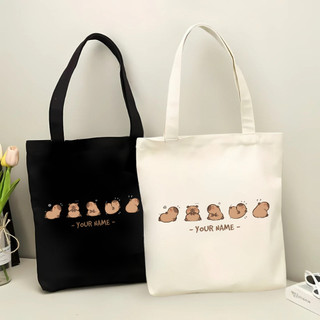 Túi tote, Túi vải bố canvas cotton in tên theo yêu cầu emotion Capybara đeo vai thời trang hàn quốc đựng vừa A4 - yc196
