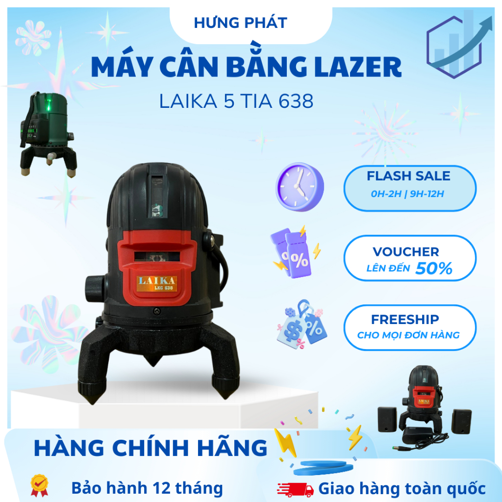 Máy cân bằng mực, máy bắn cốt bằng lazer 5 tia LKG 638 chính hãng LAIKA - Hưng Phát