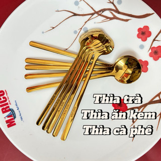 Set 5 Thìa Trà Inox 304 Dài 13cm Miệng Tròn 3cm Muỗng Espresso Bac/ Mạ Titan Vàng Sang trọng