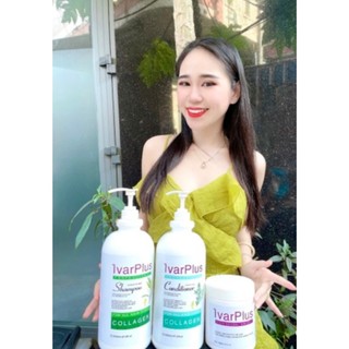 Cặp Dầu Gội Xả IVARPLUS Collagen giảm rụng tóc, cấp ẩm, siêu thơm siêu mượt tóc công thức chuẩn salon 2000ml