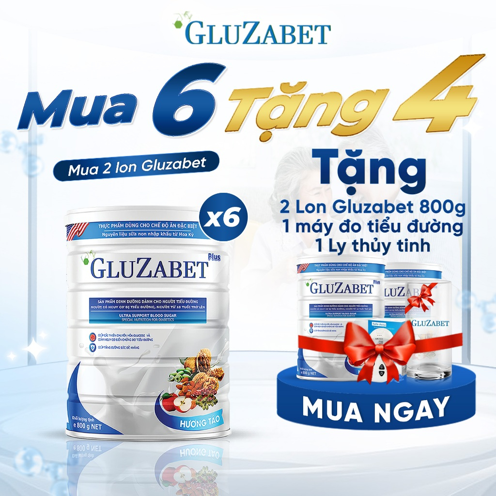 Ảnh MUA 6 TẶNG 3 Thực Phẩm Chuyên Biệt Gluzabet 800G Cho Người Tiểu Đường,Giúp Ổn Định Đường Huyết, Tăng Cường Đề Kháng 1
