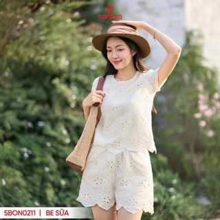 Bộ đồ nữ CARDINA chất liệu thô, hoạ tiết thêu hoa trẻ trung 5BON02