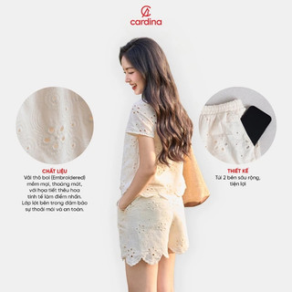 Bộ đồ nữ CARDINA chất liệu thô, hoạ tiết thêu hoa trẻ trung 5BON02
