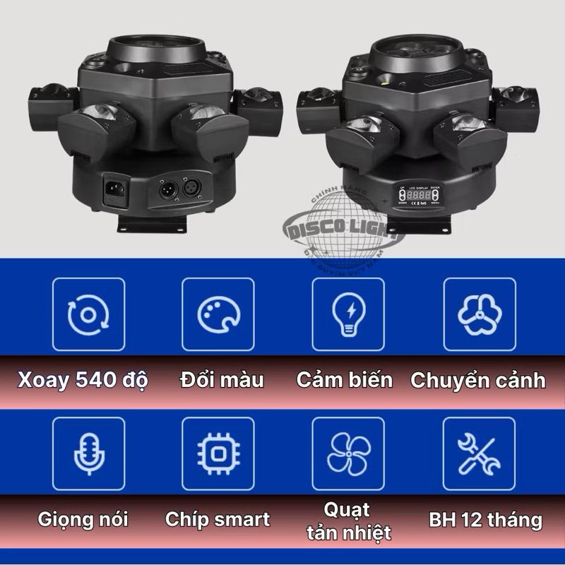 Đèn Laser Moving 6 Cánh sân khấu KingKong xoay 540 cảm ứng âm thanh điều khiển DMX 512 dành cho sân khấu phòng bay phòng