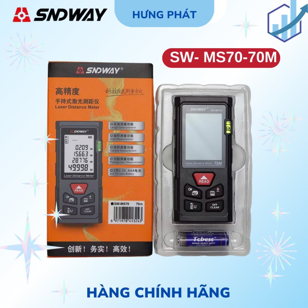 Máy Đo Khoảng Cách Laser SNDWAY 50M 70M 100M – Thước Đo Laser Điện Tử Chính Xác, Nhỏ Gọn