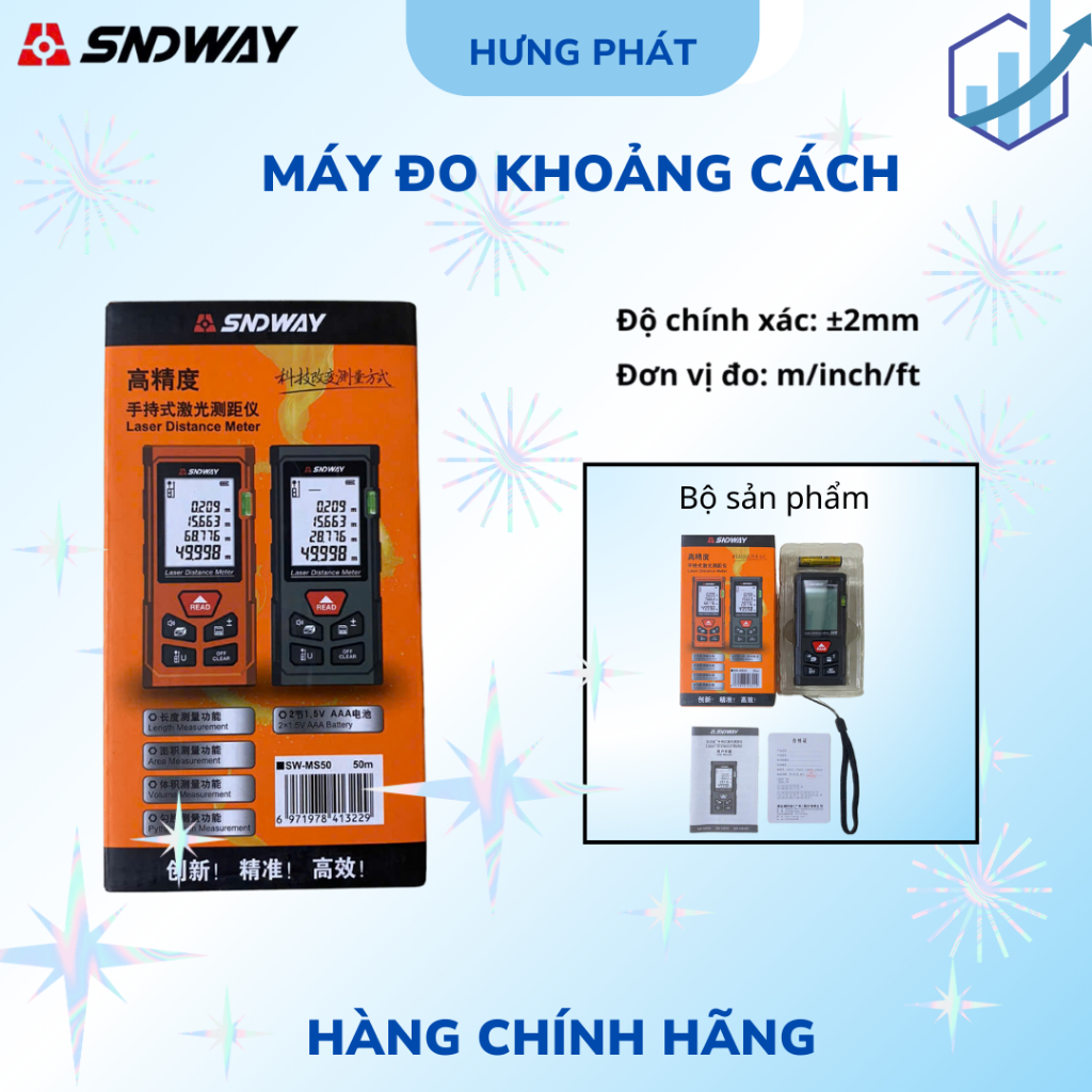 Máy Đo Khoảng Cách Laser SNDWAY 50M 70M 100M – Thước Đo Laser Điện Tử Chính Xác, Nhỏ Gọn