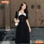 Đầm thiết kế BEMINE cổ vuông kiểu phối trắng dáng chữ A đính nút phù hợp đi làm, đi chơi và đi tiệc-MT10036