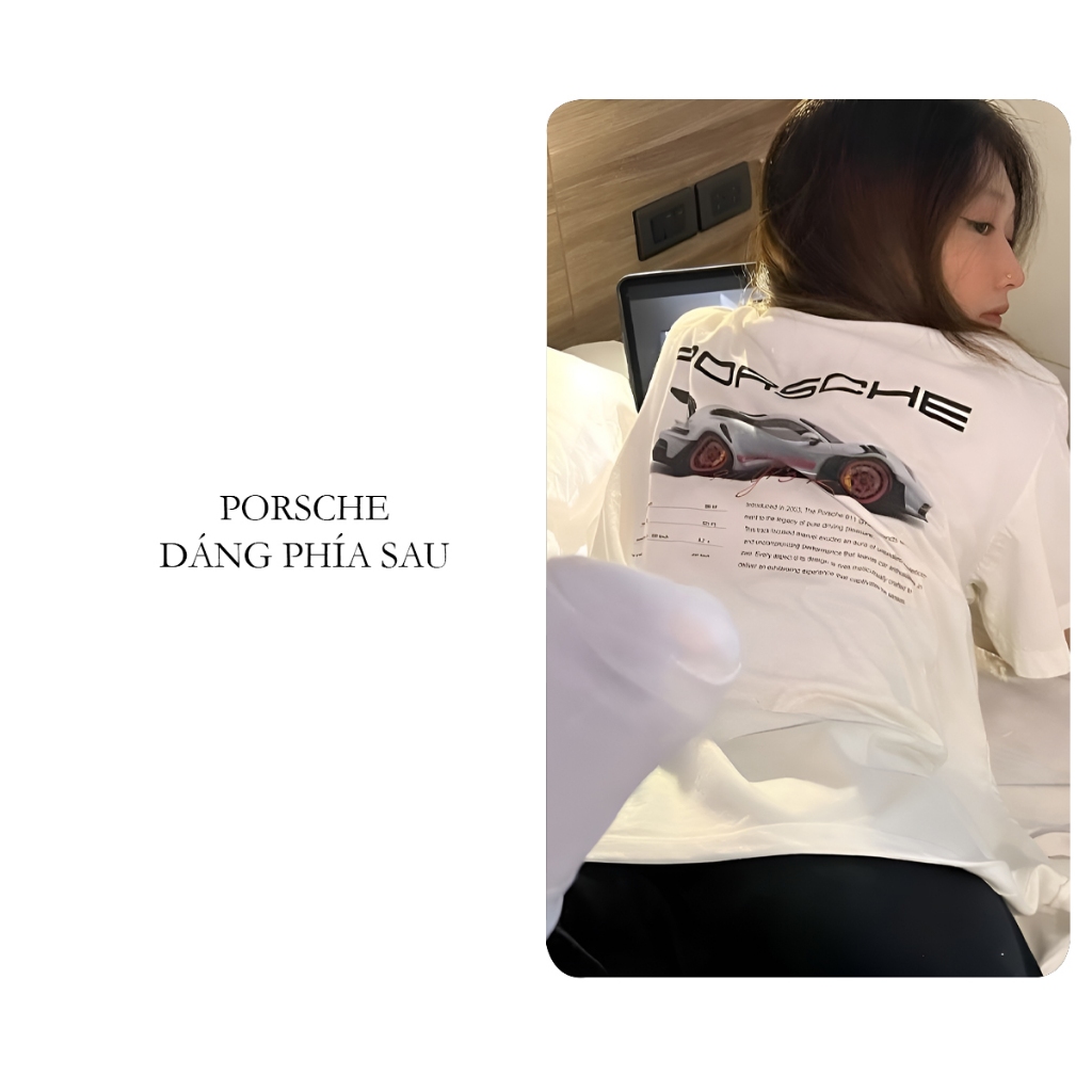 Áo thun nữ PORSCHE form rộng , áo phông basic unisex 260gsm cotton oversize đen BLACKDOKI