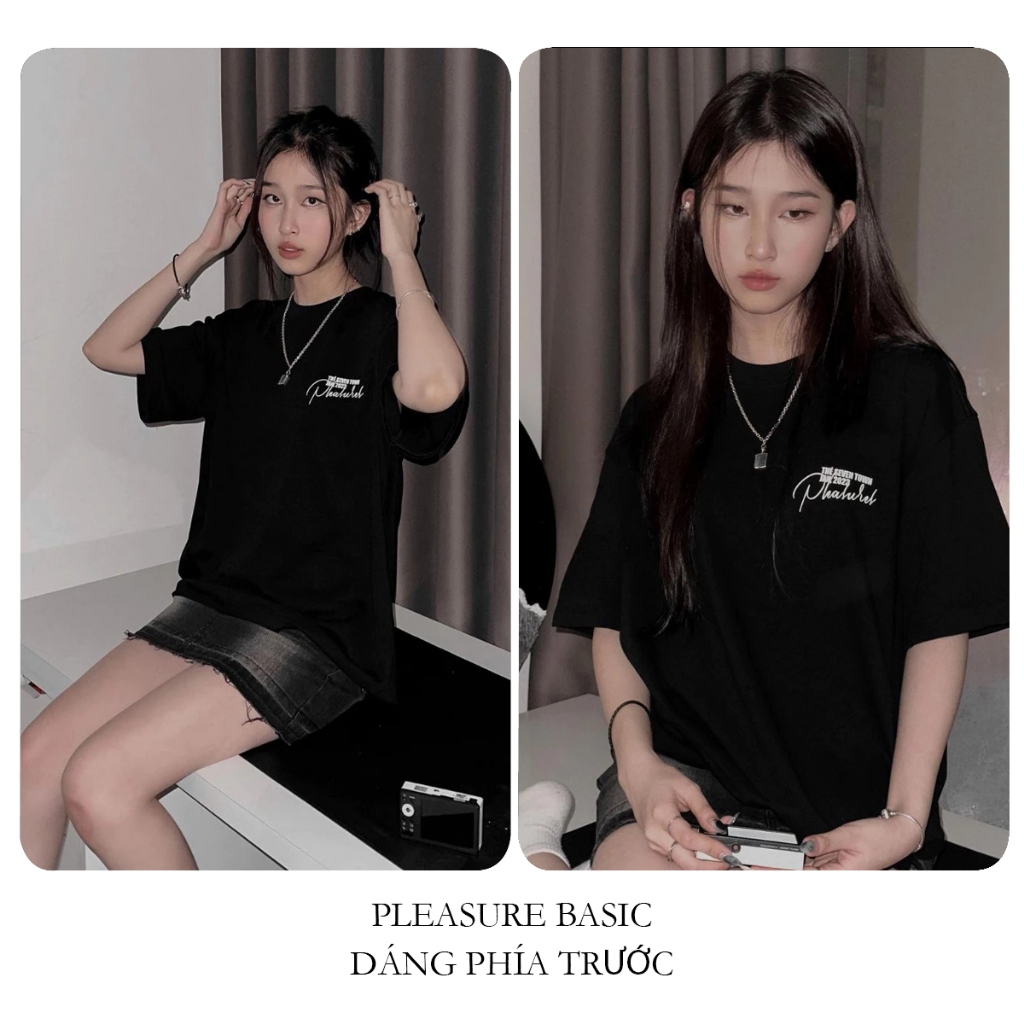 Áo thun nữ PLEASURE form rộng , áo phông basic unisex 260gsm cotton oversize đen BLACKDOKI