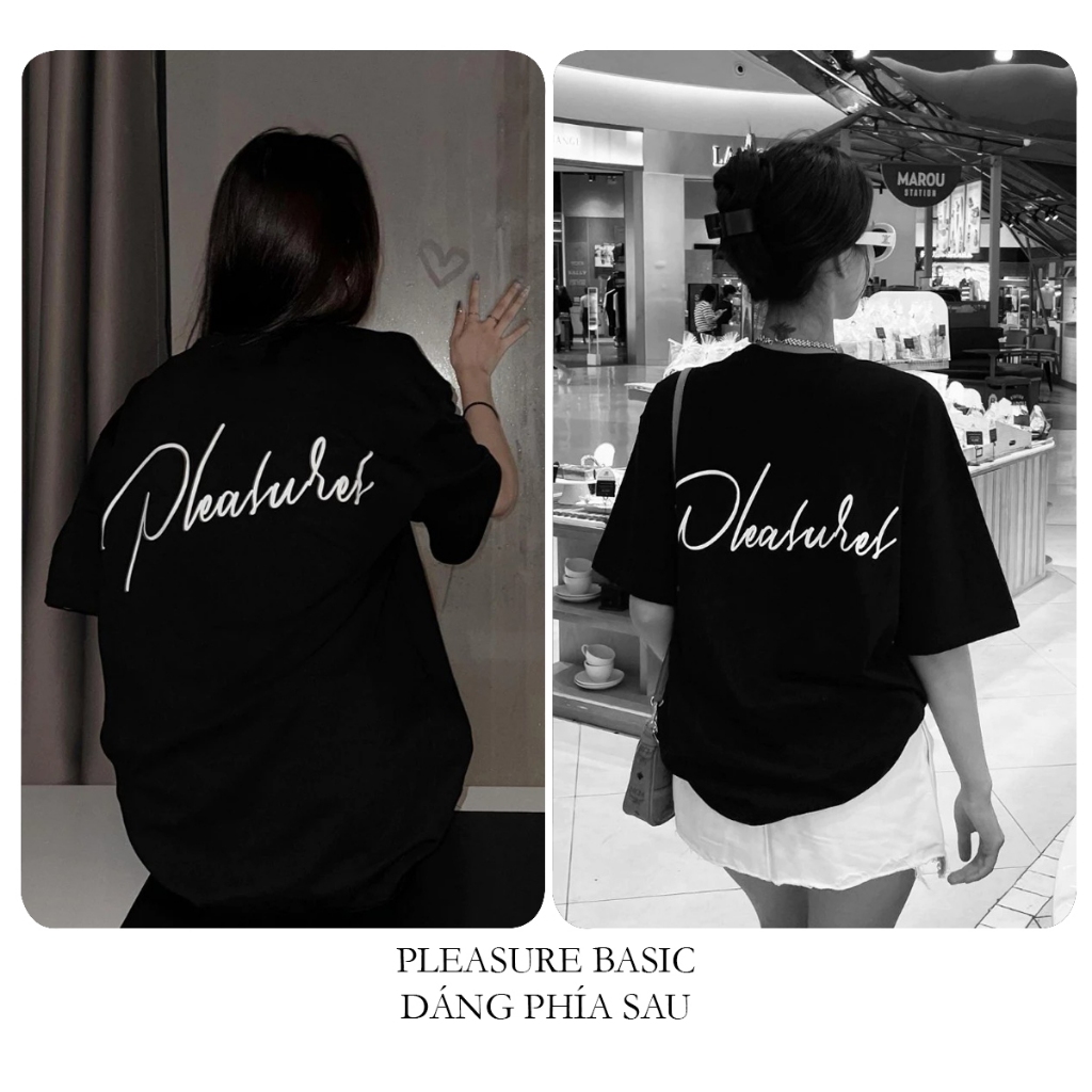 Áo thun nữ PLEASURE form rộng , áo phông basic unisex 260gsm cotton oversize đen BLACKDOKI