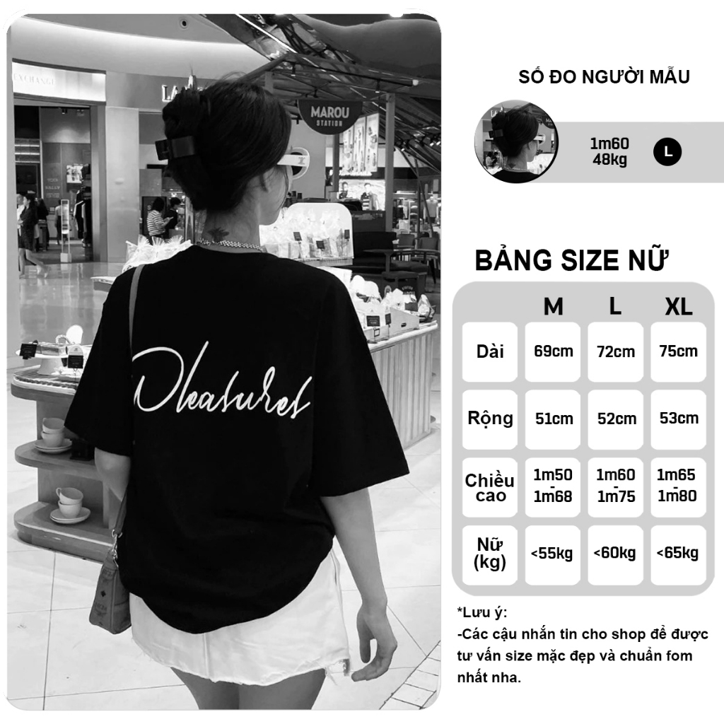 Áo thun nữ PLEASURE form rộng , áo phông basic unisex 260gsm cotton oversize đen BLACKDOKI