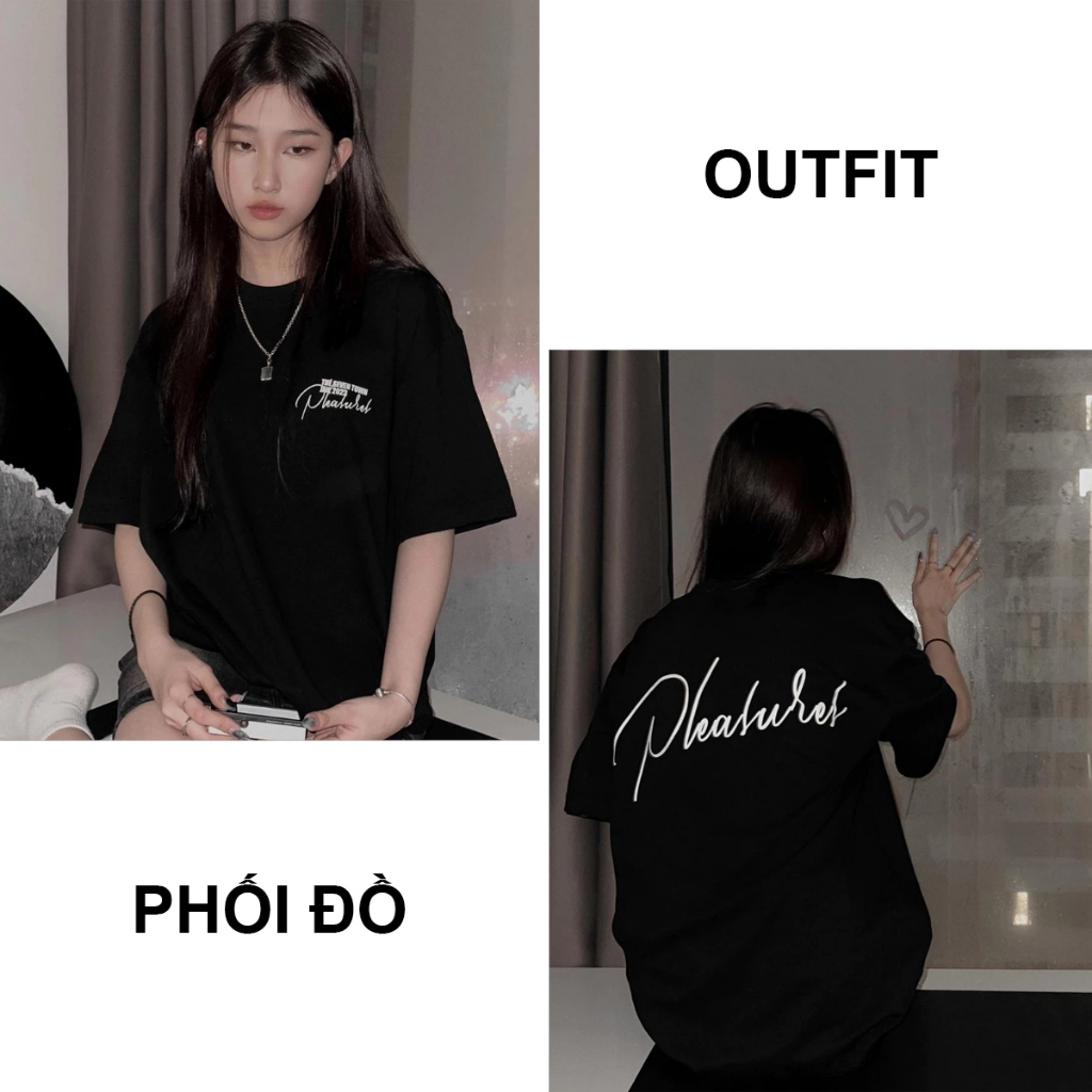 Áo thun nữ PLEASURE form rộng , áo phông basic unisex 260gsm cotton oversize đen BLACKDOKI