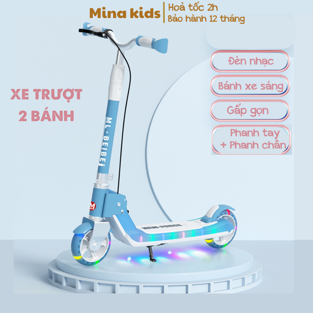 xe scooter trượt 2 bánh cho bé từ 4-15 tuổi tải trọng 100kg có phanh tay chân, nhạc đèn vui nhộn đồ chơi trẻ em