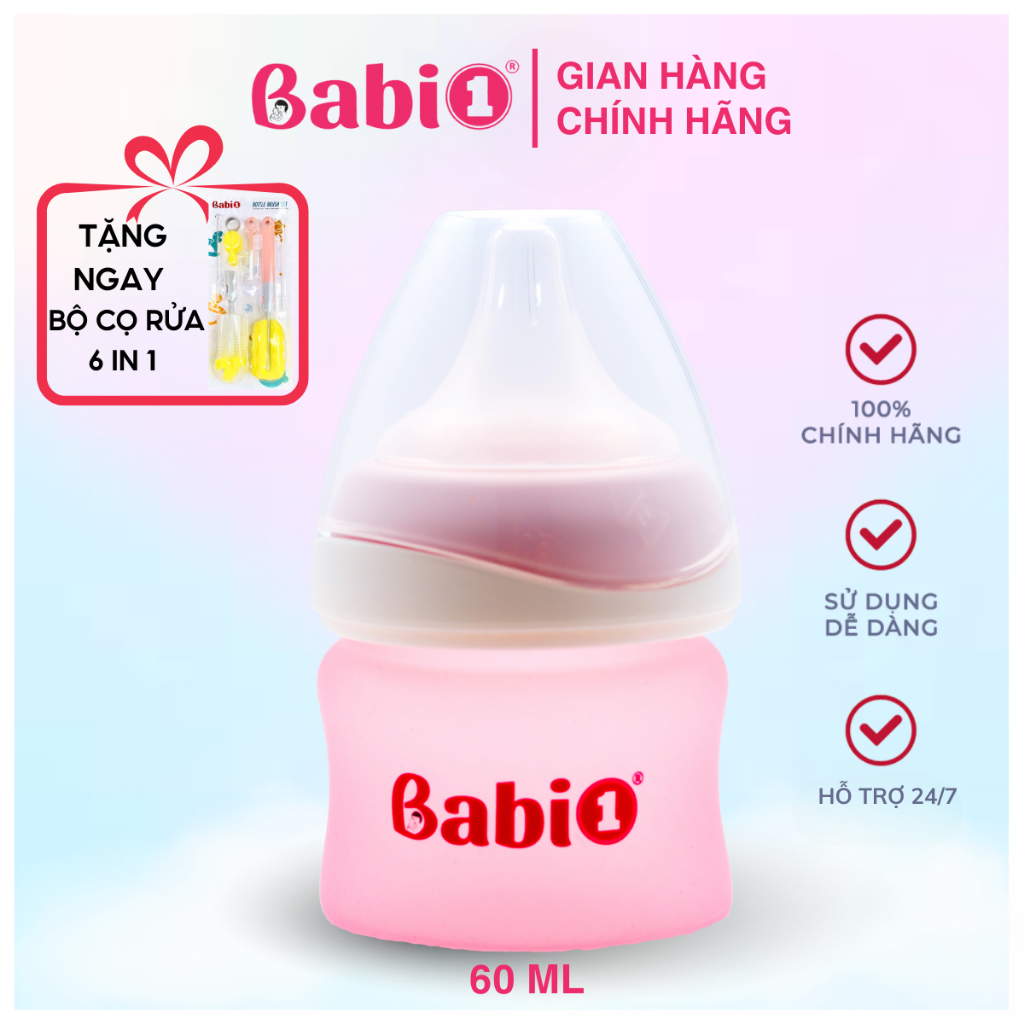 Bình Sữa Thủy Tinh Babi1 Cảm Biến Nhiệt 60ml | Báo Nóng Đổi Màu Chống Bỏng | An Toàn Cho Bé Sơ Sinh