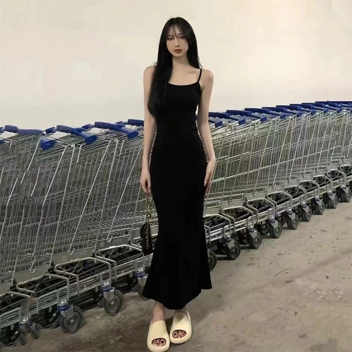 Đầm Body Nữ Dáng Dài Đuôi Cá Len Tăm, Váy ôm body sexy Hai Dây 3 Màu tôn dáng cực đỉnh( có bigsize)