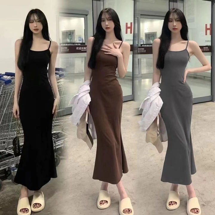 Đầm Body Nữ Dáng Dài Đuôi Cá Len Tăm, Váy ôm body sexy Hai Dây 3 Màu tôn dáng cực đỉnh( có bigsize)