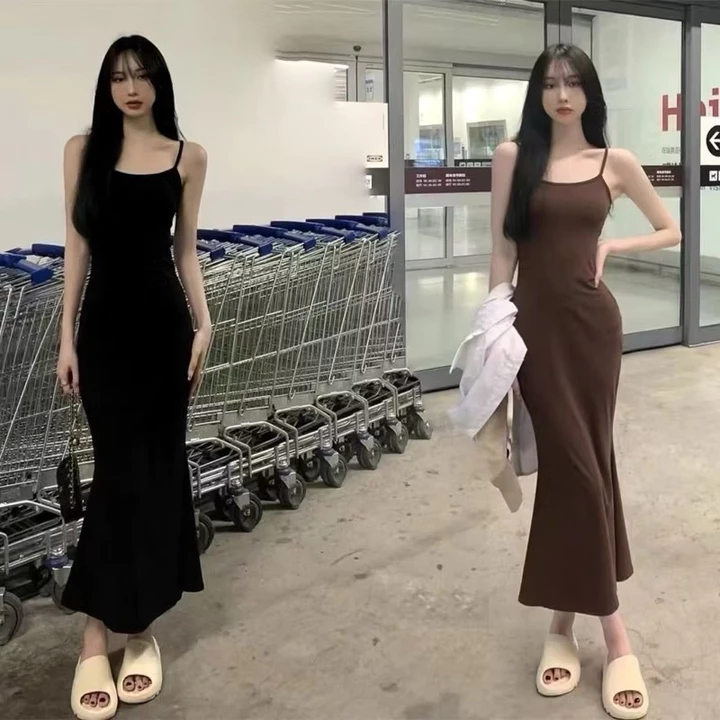 Đầm Body Nữ Dáng Dài Đuôi Cá Len Tăm, Váy ôm body sexy Hai Dây 3 Màu tôn dáng cực đỉnh( có bigsize)