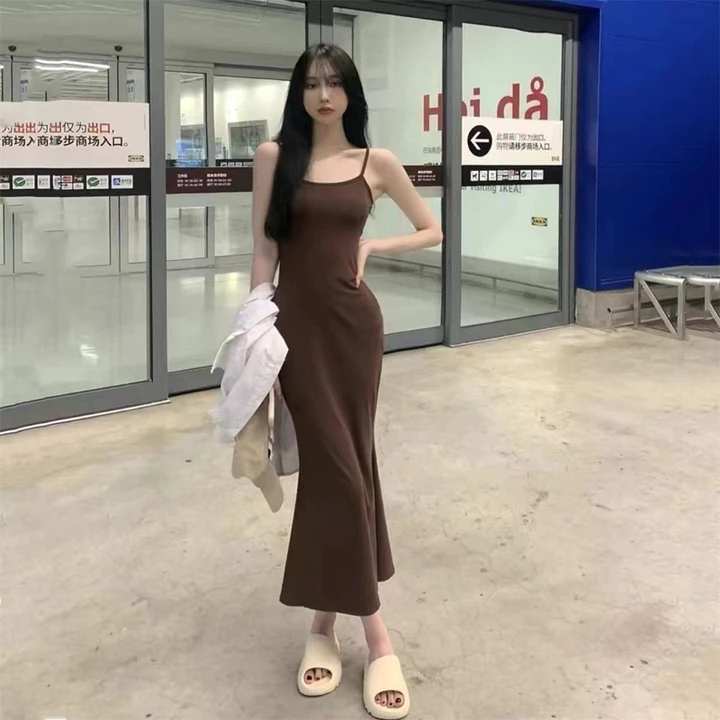 Đầm Body Nữ Dáng Dài Đuôi Cá Len Tăm, Váy ôm body sexy Hai Dây 3 Màu tôn dáng cực đỉnh( có bigsize)