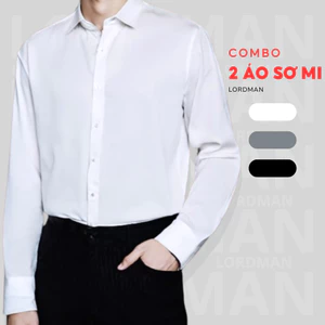 Combo 2 áo sơ mi nam công sở dài tay LORDMAN - 3 màu trắng đen xám