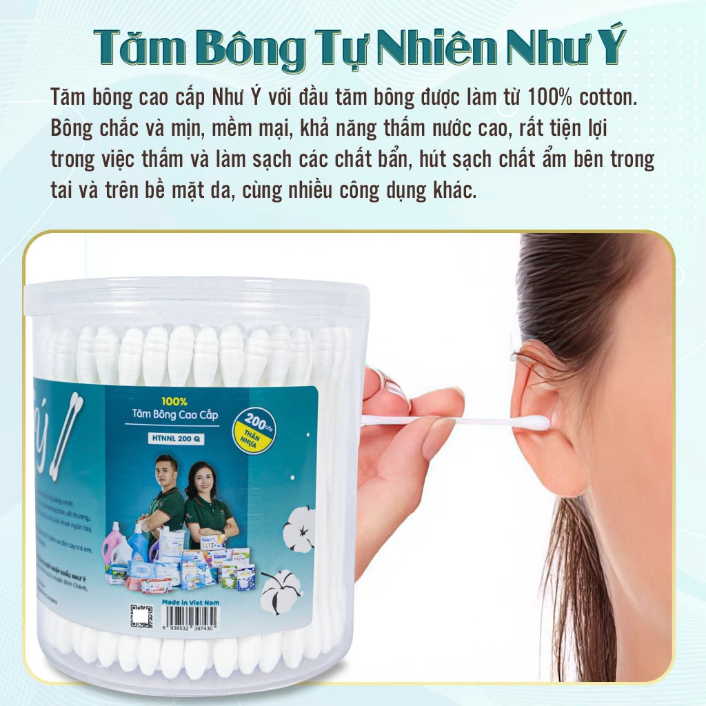 [Combo 3 hũ] Tăm bông người lớn cao cấp Như Ý hũ 200 Cây
