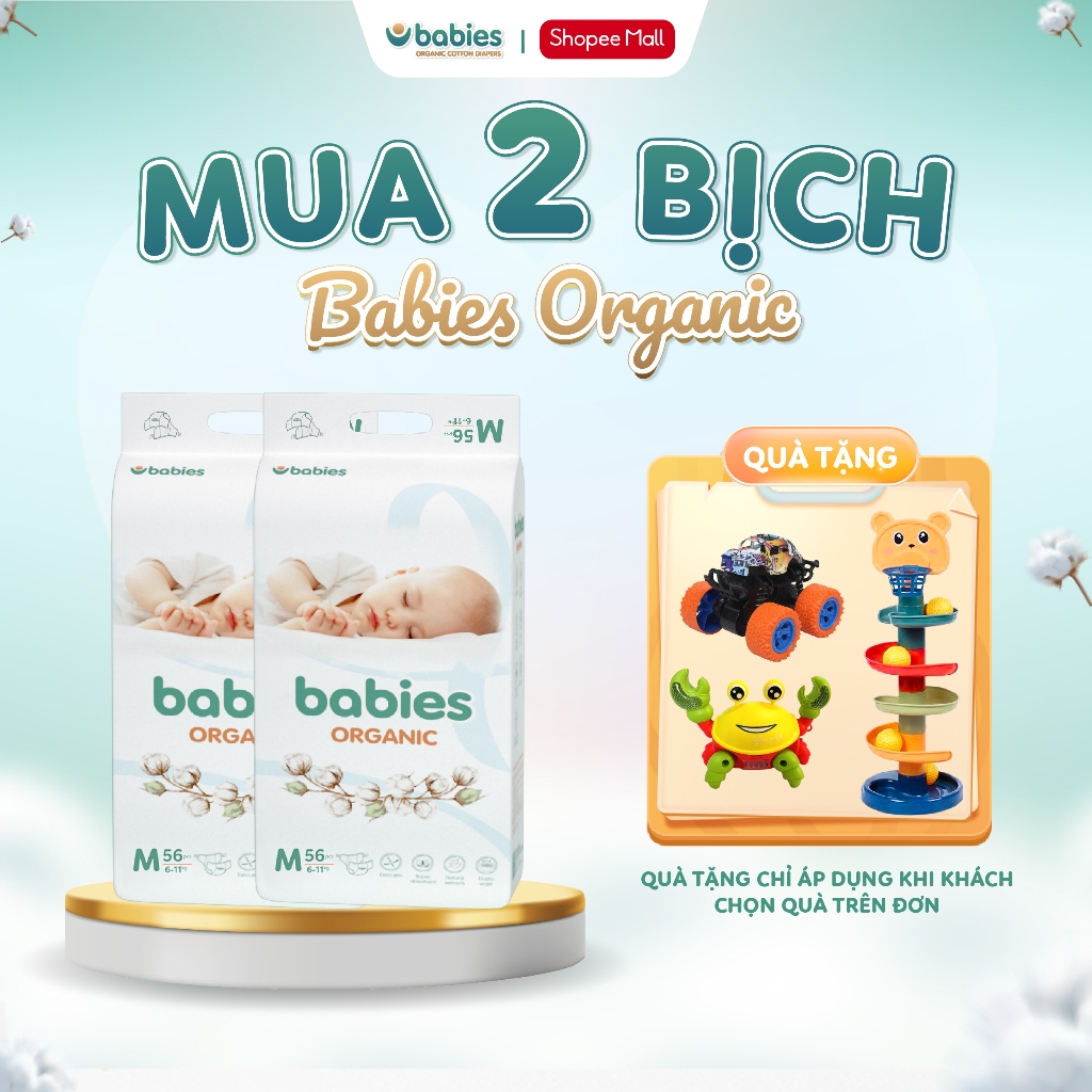 Ảnh Combo 2 Bịch Bỉm Dán/ Bỉm Quần Babies Organic Thương Hiệu Việt, Mềm Mịn, Thấm Hút 1500ml, Đủ Size NB/S/M/L/XL/2XL/3XL 1