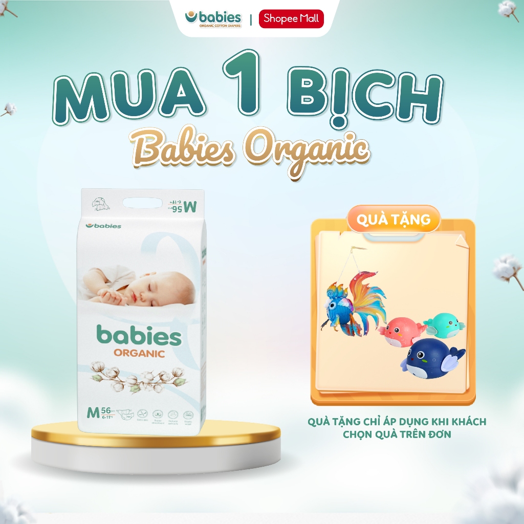 Ảnh Bỉm Dán/Bỉm Quần Babies Organic Thương Hiệu Việt, Siêu Mềm Mịn, Thấm Hút 1500ml, Đủ Size NB/S/M/L/XL/2X/3XL 1