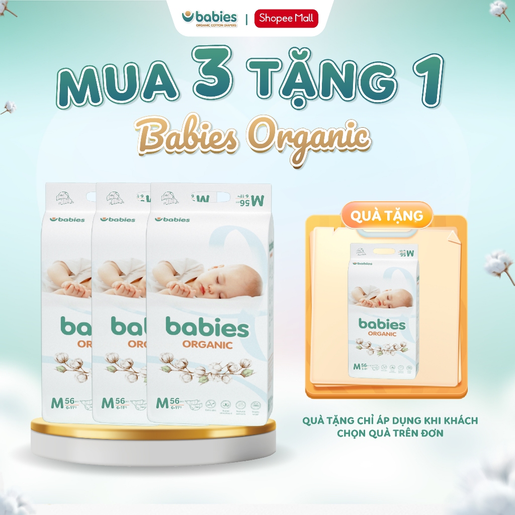 Ảnh Combo 4 Bịch Tã/Bỉm Babies Organic có đủ size,thấm hút cực nhanh, chống tràn, siêu mềm mịn cho bé 1